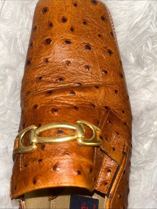 Giorgio Brutini Tan Ostrich-Textured Loafers with Gold Bit 05-05-01 main image 6